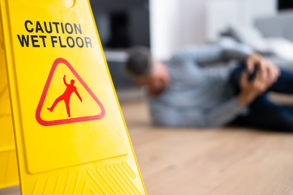 Slip and Fall Slip and Fall Accident: Caution and Safety Floor Sign.