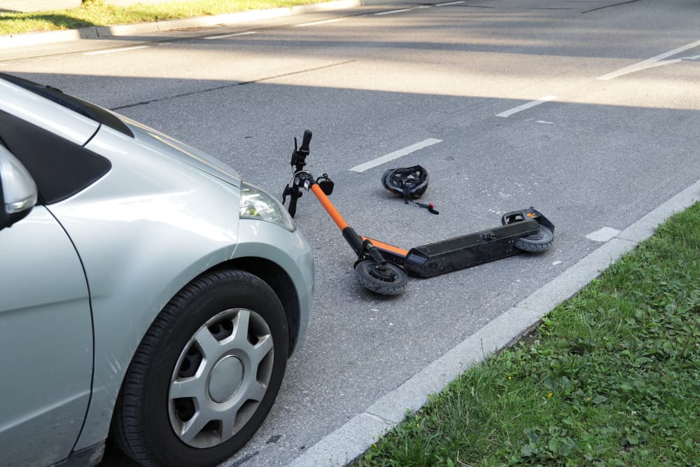 E Scooter accident with a car on a street